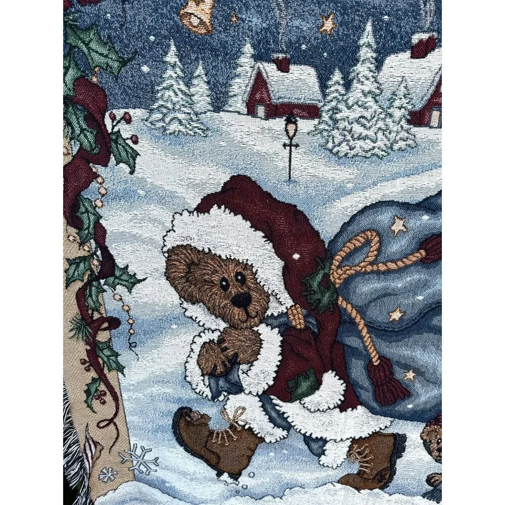 Boyds Bears He's Coming To Town Christmas Tapestry Throw Blanket 72x56